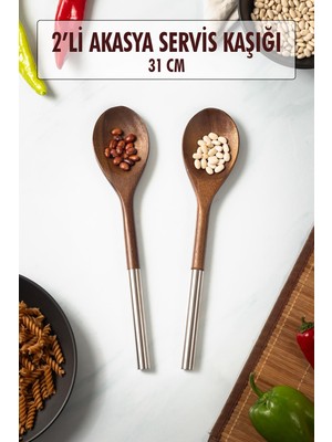 Esranın Dünyası Akasya 2 Li Servis Kaşığı & Sunum Kaşığı & Salata Servis Seti