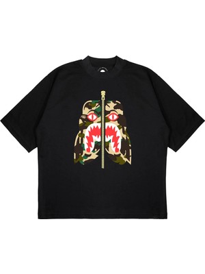 Pure Effect Unisex Oversize Bape Tıger Camo 1st Baskılı Boxy Fit Kalın Kumaşlı (240GSM) T-Shirt