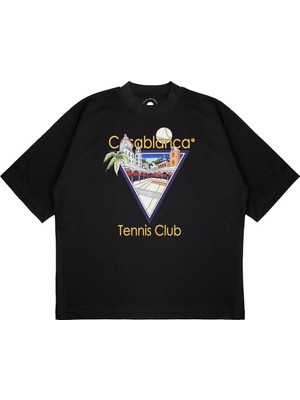 Pure Effect Unisex Oversize Casablanca Beyzbol Baskılı Boxy Fit Kalın Kumaşlı (240GSM) T-Shirt