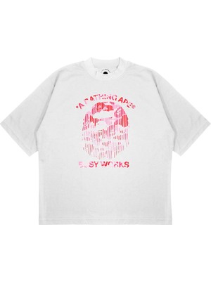 Pure Effect Unisex Oversize Bape Busy Works Shattered Baskılı Boxy Fit Kalın Kumaşlı (240GSM) T-Shirt