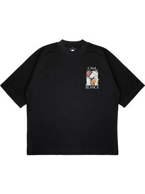Pure Effect Unisex Oversize Casablanca Sutun Baskılı Boxy Fit Kalın Kumaşlı (240GSM) T-Shirt
