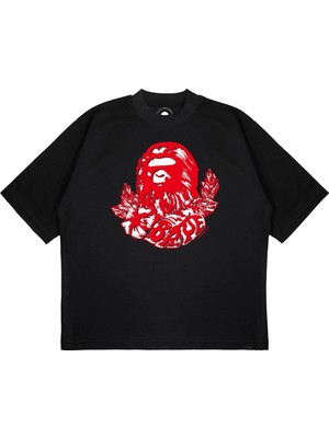 Pure Effect Unisex Oversize A Bathıng Ape Flower Baskılı Boxy Fit Kalın Kumaşlı (240GSM) T-Shirt