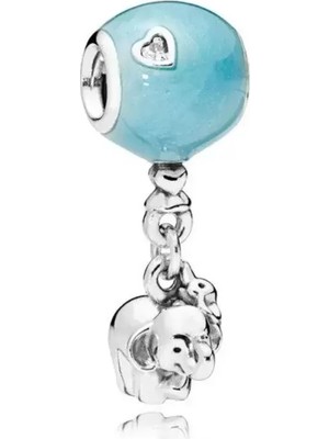 Esranın Dünyası Fil ve Mavi Balon Pandora Bilek Için Gümüş Charm Mavi