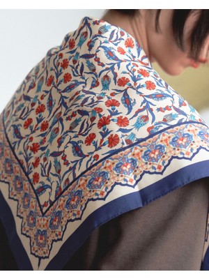 Ege Fular Şal Ottoman Serisi Ipek Şal – Nazenin | 90X90 cm Lacivert Ipek Rayon Eşarp