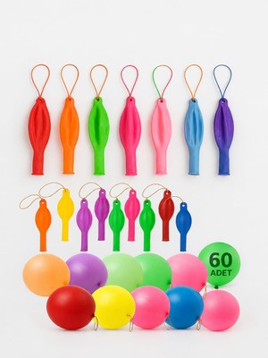 Valor 60 Adet Lastikli Zıpzıp Balon Ipli Punch Panç Büyük Balon