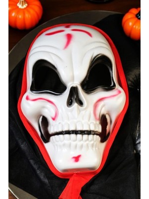 Valor Beysüs Cadılar Bayramı Halloween Maske Iskelet Tüllü Kırmızı Beyaz