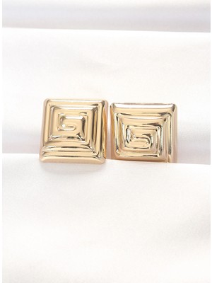 Armüz Pirinç Gold Renk Kare Form Küpe