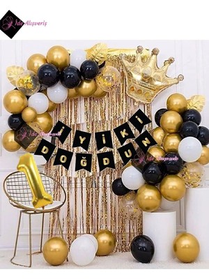 Valor Bkmc 1 Yaş Kral Taçlı Balon Zinciri Doğum Günü Seti Iyi Ki Doğdun Doğum Günü BMCNM691