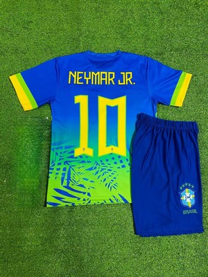 Breathless Brezilya 2024/25 Yeni Sezon Neymar Jr Çocuk Konsept Forması (Maviyeşil)