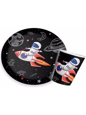 Valor Uzay Temalı Tabak Bardak Set 8 Li