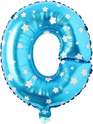Valor O Harfi 16 Inç Mavi Yıldızlı Renk Folyo Balon 36 cm (Mavi)