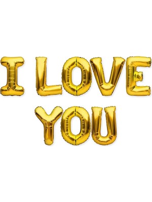 Valor I Love You Gold Renk 16 Inç 40 cm Folyo Balon Seti