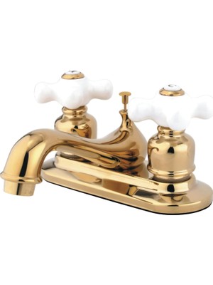 Valor Kingston Brass KB602PX Restorasyon 10 cm Merkez Seti Porselen Çapraz Saplı Lavabo Musluğu, Cilalı P
