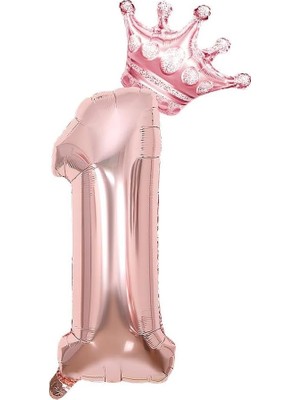 Valor Rose Gold 1 Rakam Folyo ve Kral Tacı Folyo Balon