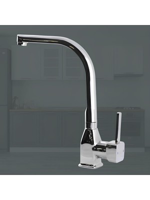 Valor BADEM10 Jetta Uzun Kuğu Batarya Krom Lavabo Banyo Mutfak Musluğu Musluk Mermer Tezgah Üstü Çift Su