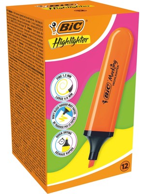 Valor Bic Marking Flat Higlighter Fosforlu Kalem 12'li Kutu, Turuncu Fosforlu Kalem, Su Bazlı, Hızlı Kuru