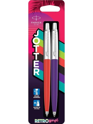 Valor Parker Jotter Originals Tükenmez Kalemler | Retrowave Koleksiyonu | Vermilion Kırmızı ve Indigo Mor