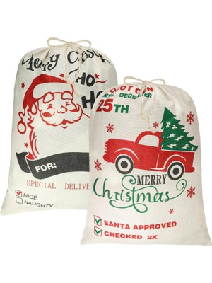 Valor Suloli 2 Adet Noel Büyük Noel Baba Çuvalları, Noel Tatili Parti Süslemeleri Için Ipli 66 cm x 48 cm