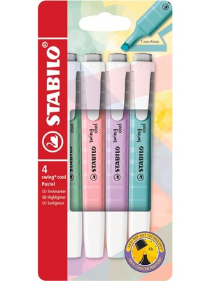 Valor Stabilo Swing Cool Pastel Marker Işaretleme Kalemi, 4'lü Paket (1 Paket x 4 Adet)