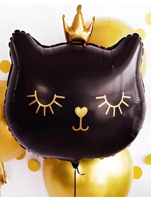 Valor Taçlı Siyah Kedi Folyo Balon 1 Adet 76X 64.5 cm