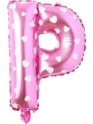 Valor P Harfi 16 Inç Pembe Kalpli Renk Folyo Balon 36 cm (Pembe)