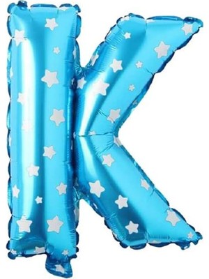 Valor K Harfi 16 Inç Mavi Yıldızlı Renk Folyo Balon 36 cm (Mavi)