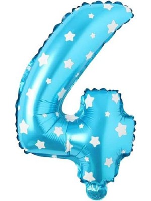 Valor 4 Rakamlı 16 Inç Mavi Yıldızlı Folyo Balon 36 cm (Mavi)