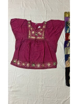 Fibula Bohem ve Otantik Standart Beden Işlemeli Pamuk Bluz 36-46 Bedenler Arası Uygun