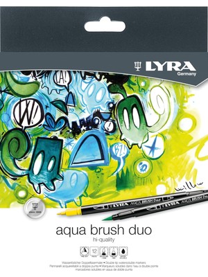 Valor Lyra Aqua Brush Duo Çizim Kalemi, Askılı Paket 12'li