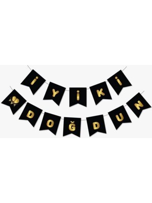 Valor Siyah Gold Iyi Ki Doğdun Yaldızlı Banner, 2323012121200212