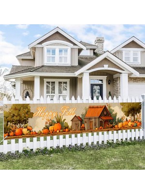 Valor Blissyard Happy Fall Banner Çiftlik Evi 350 x 60 cm Rustik Köy Çiftliği Süslemeleri Sonbahar Şükran