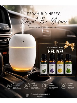Mi Soft USB Kablolu Araç İçi Oto Kokusu 300 ml Ledli Hava Nemlendirici 4 Koku Hediyeli