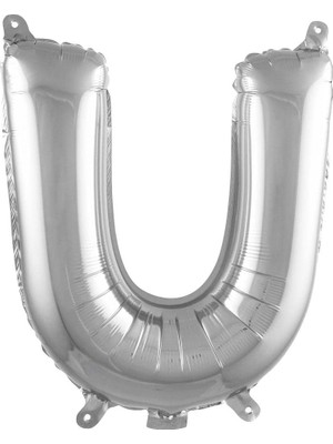Valor U Harfi 16 Inç Gümüş Renk Folyo Balon 36 cm (Gümüş)