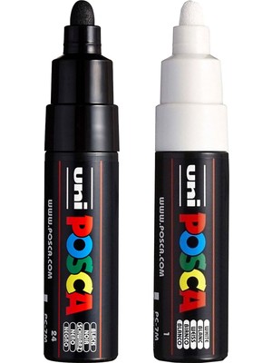 Valor Posca Uni Pc-7m Marker Sanat Kalemi - Büyük Mermi Ucu - 4,5-5,5 mm Uç - [2'li Paket] - Siyah ve Bey
