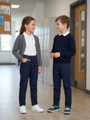 Prens Unisex Ribanalı Pamuklu Okul Pantolonu
