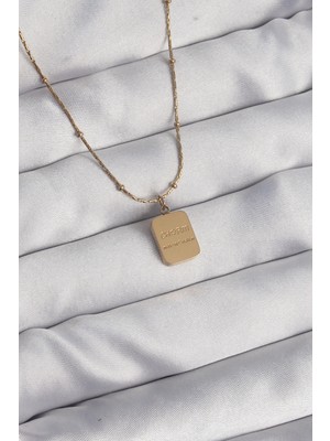 Armüz 316L Çelik Gold Renk Kare Charm Model Kolye