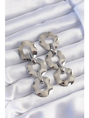 Armüz Pirinç Gümüş Renk Oval Ayna Model Sallantılı Küpe