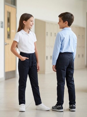 Prens Unisex Ribanalı Pamuklu Okul Pantolonu