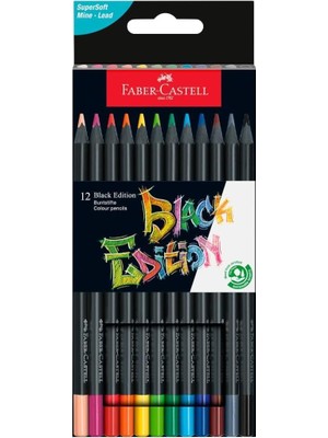 Valor Faber-Castell Black Edition Renkli Kalemler - 12 Sayı, Siyah Ahşap ve Süper Yumuşak Çekirdek Kurşun