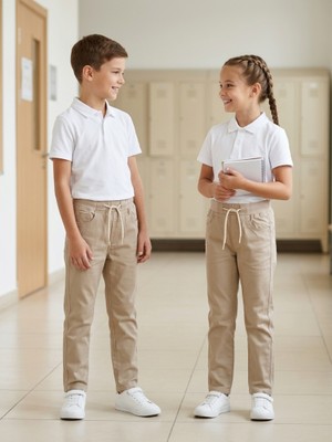 Prens Unisex Ribanalı Pamuklu Okul Pantolonu