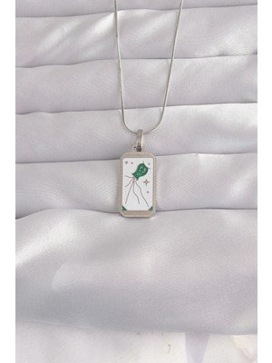 Armüz 316L Çelik Gümüş Renk Beyaz Mineli Tarot Kolye