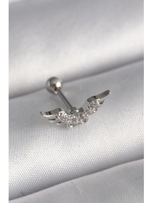 Armüz 316L Çelik Gümüş Renk Zirkon Taş Detay Kanat Model Tragus Piercing