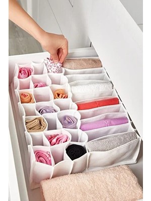 CATEKSSS 31 Gözlü Çekmece Düzenleyici Petek ve Cepli Organizer. Kumaş 40 x 30 Beyaz Tr