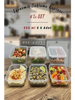 CATEKSSS 6lı 500ML Eko Sızdırmaz Kapaklı Mikrodalga Difriz Derin Dondurucu Buzluk Düzenleyici Saklama Kabı Pl
