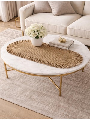 1001 Oval Jüt Runner Masa Örtüsü, 30X70 Cm, Hasır Dokuma, Çift Taraflı, Doğal (Hasır)