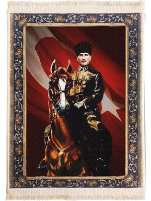 1001 Colorix Carpet Atatürk Resimli Duvar Halısı Saçaklı No: 7 60X80 cm