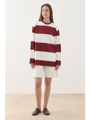 Fahhar Premium Çizgili Sweatshirt Bordo