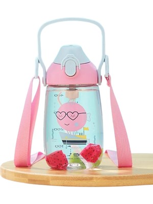 1001 Uzspace 500ML Askılı Kulplu Pipetli Tritan Çocuk Su Matarası (Pembe-Mavi)