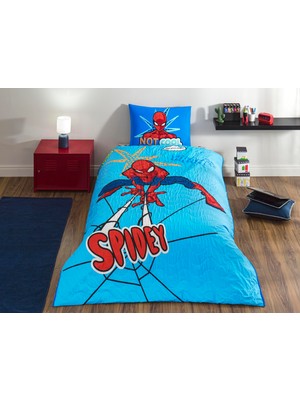 1001 Spiderman Thwip Standart Pamuk Nevresim Takımı, Mavi, Tek Kişilik
