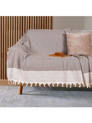 1001 Buldan Işi Kaymaz Pamuklu Koltuk Örtüsü 170X210 cm Koltuk Şalı Çekyat Kanepe Örtüsü (Kahv